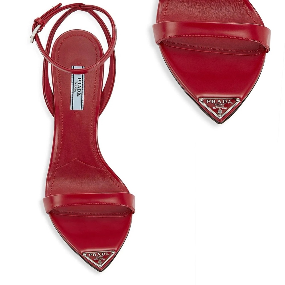 Prada Red Pointed Toe Ankle Strap Heels